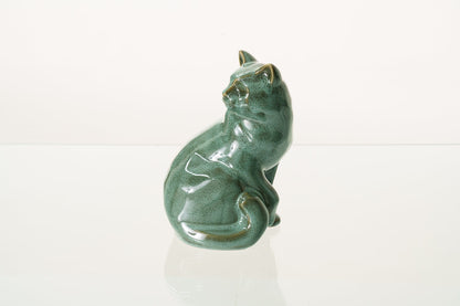 Felix Cat Urn for Ashes - Oily Green Melange | Ceramic | Handmade Pet Urn - Pulvis Art Urns