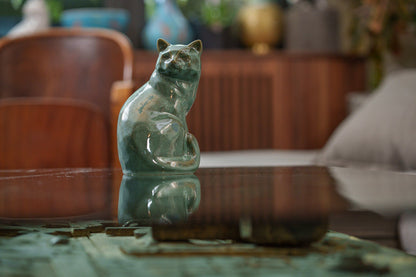 Felix Cat Urn for Ashes - Oily Green Melange | Ceramic | Handmade Pet Urn - Pulvis Art Urns