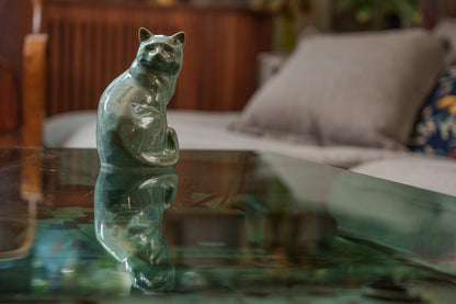 Felix Cat Urn for Ashes - Oily Green Melange | Ceramic | Handmade Pet Urn - Pulvis Art Urns