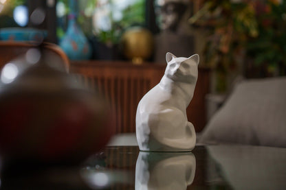 Felix Cat Urn for Ashes - White Matte | Ceramic | Handmade Pet Urn - Pulvis Art Urns