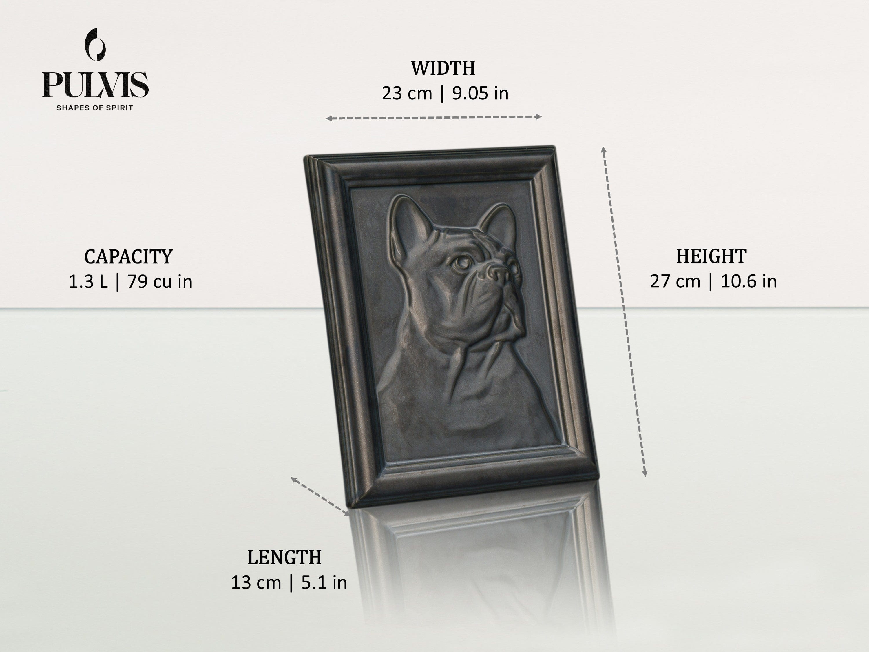 Pulvis Art Urns Pet Urn French Bulldog Pet Frame Urn  - Grey Matte | Ceramic | Handmade Pet Urn