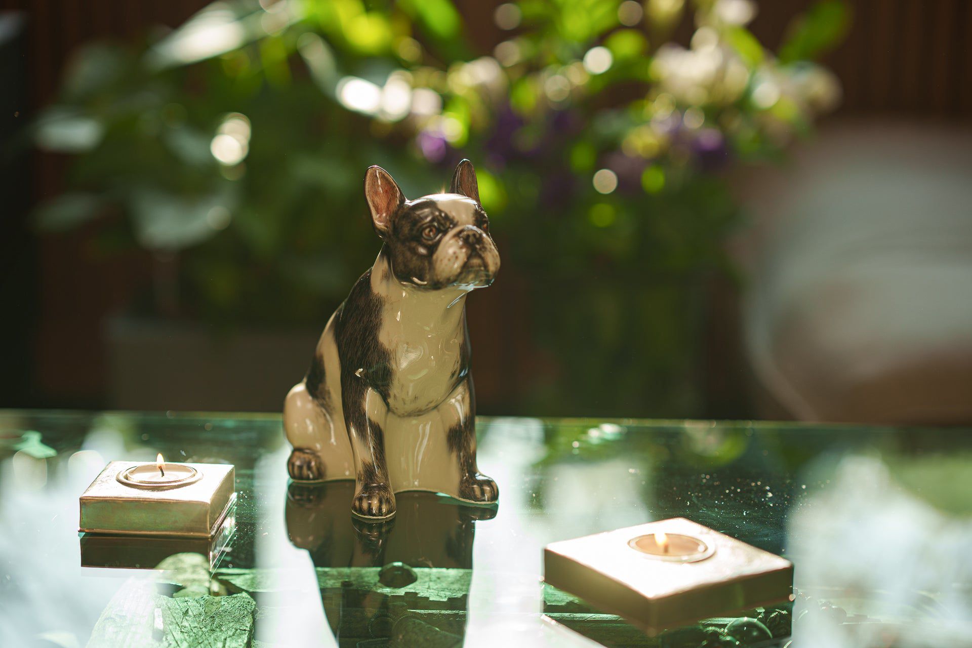 French Bulldog Pet Urn - Black and White Decorated Urn - Pulvis Art Urns