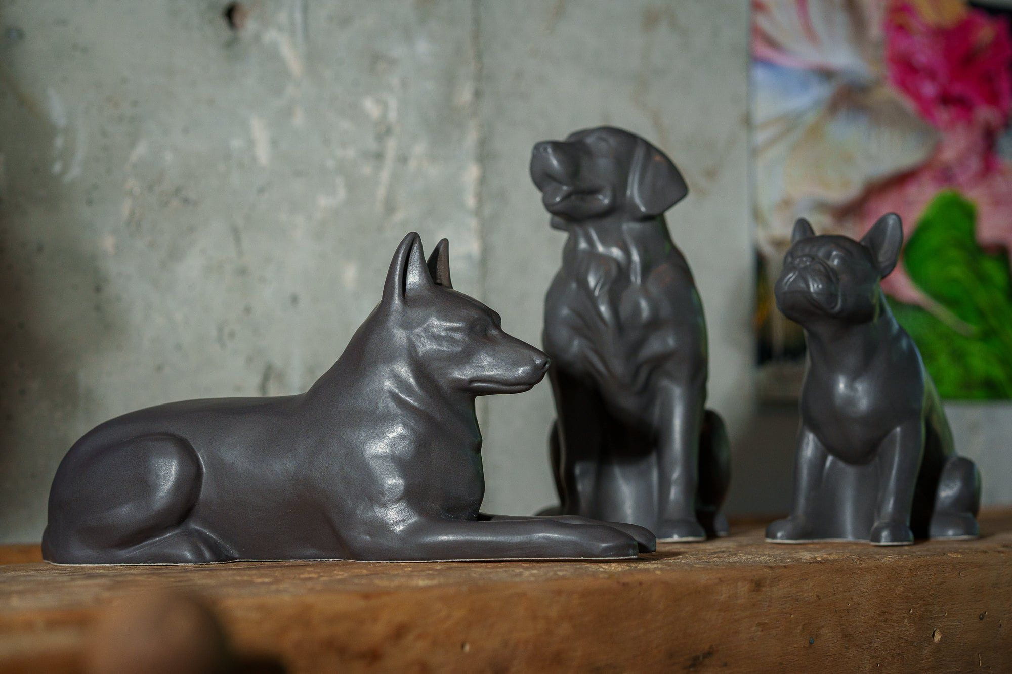 German Shepherd Pet Urn - Lamp Black | Ceramic Dog Urn - Pulvis Art Urns