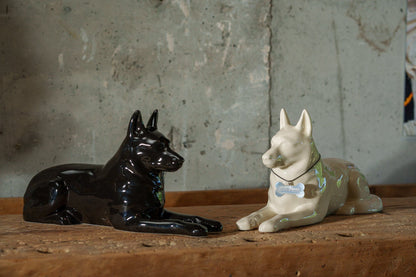German Shepherd Pet Urn - Lamp Black | Ceramic Dog Urn - Pulvis Art Urns