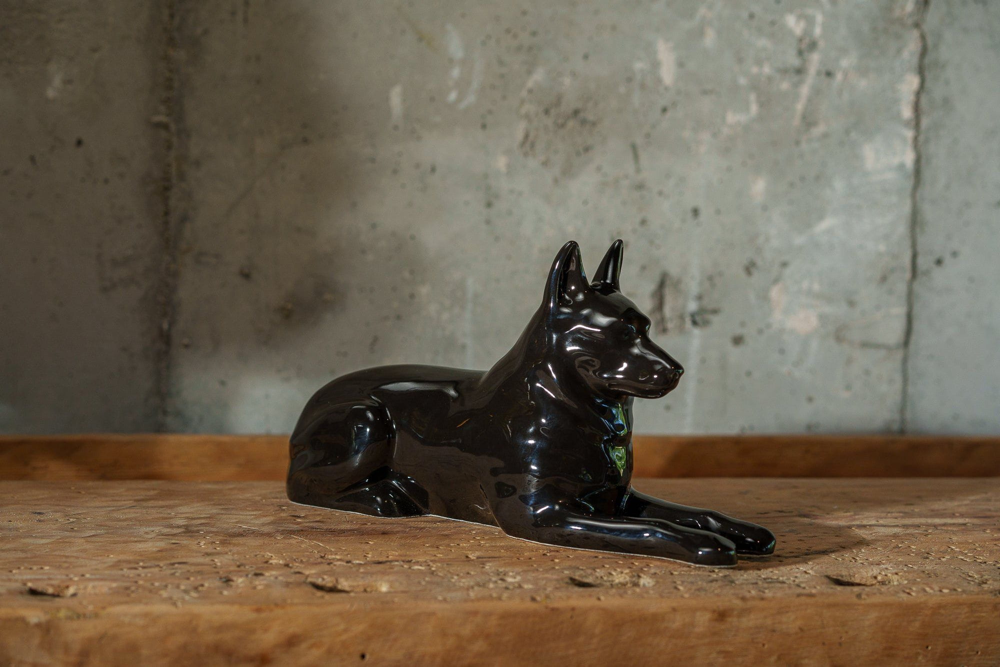 German Shepherd Pet Urn - Lamp Black | Ceramic Dog Urn - Pulvis Art Urns