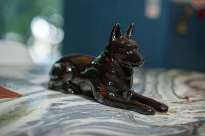 German Shepherd Pet Urn - Lamp Black | Ceramic Dog Urn - Pulvis Art Urns