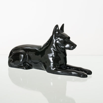 German Shepherd Pet Urn - Lamp Black | Ceramic Dog Urn - Pulvis Art Urns