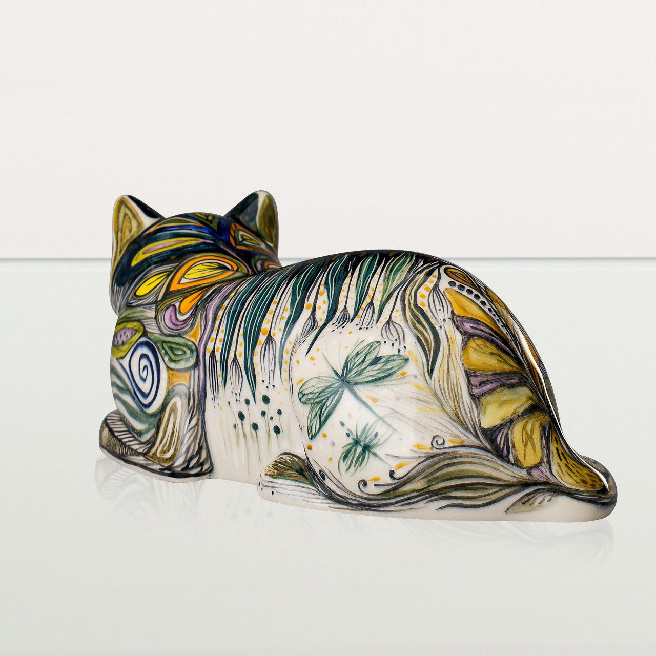 Hand Decorated Cat Urn for Ashes "Dream" - Ceramic | Handmade Pet Urn - Pulvis Art Urns