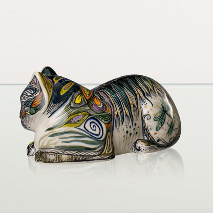 Hand Decorated Cat Urn for Ashes "Dream" - Ceramic | Handmade Pet Urn - Pulvis Art Urns