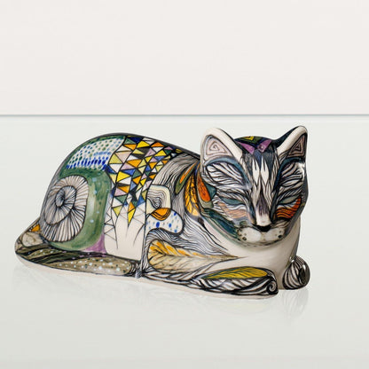 Hand Decorated Cat Urn for Ashes "Dream" - Ceramic | Handmade Pet Urn - Pulvis Art Urns