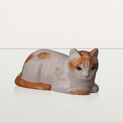 Hand Decorated Cat Urn for Ashes "Feathers" - Ceramic | Handmade Pet Urn - Pulvis Art Urns
