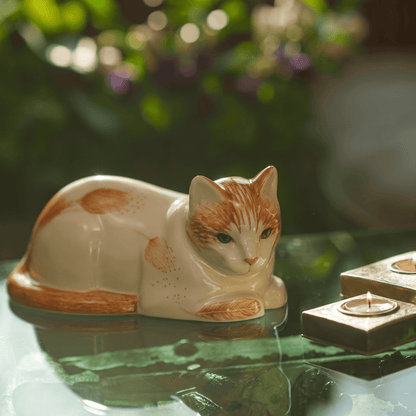 Pulvis Art Urns Pet Urn Hand Decorated Cat Urn for Ashes  "Feathers" - Ceramic | Handmade Pet Urn