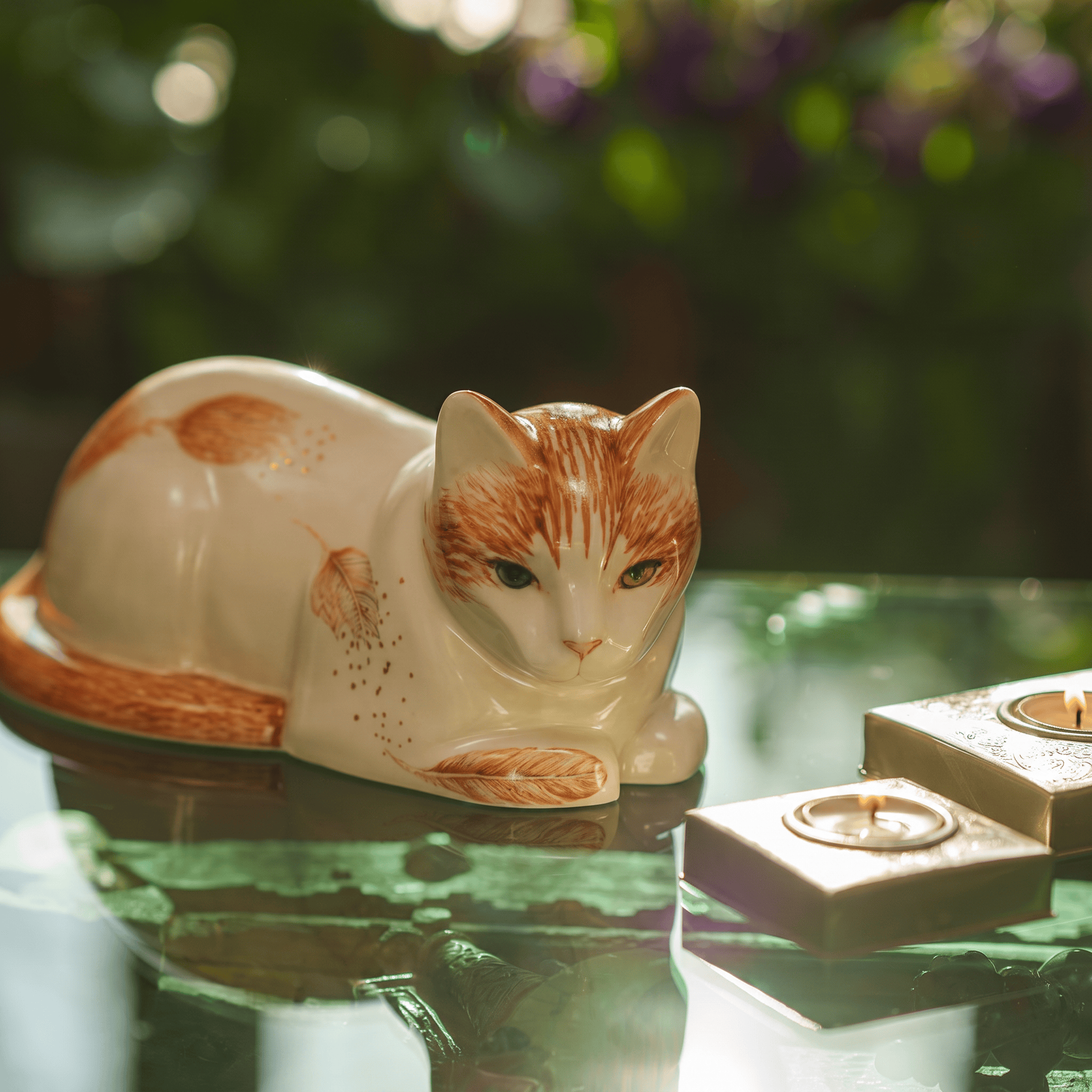 Pulvis Art Urns Pet Urn Hand Decorated Cat Urn for Ashes  "Feathers" - Ceramic | Handmade Pet Urn
