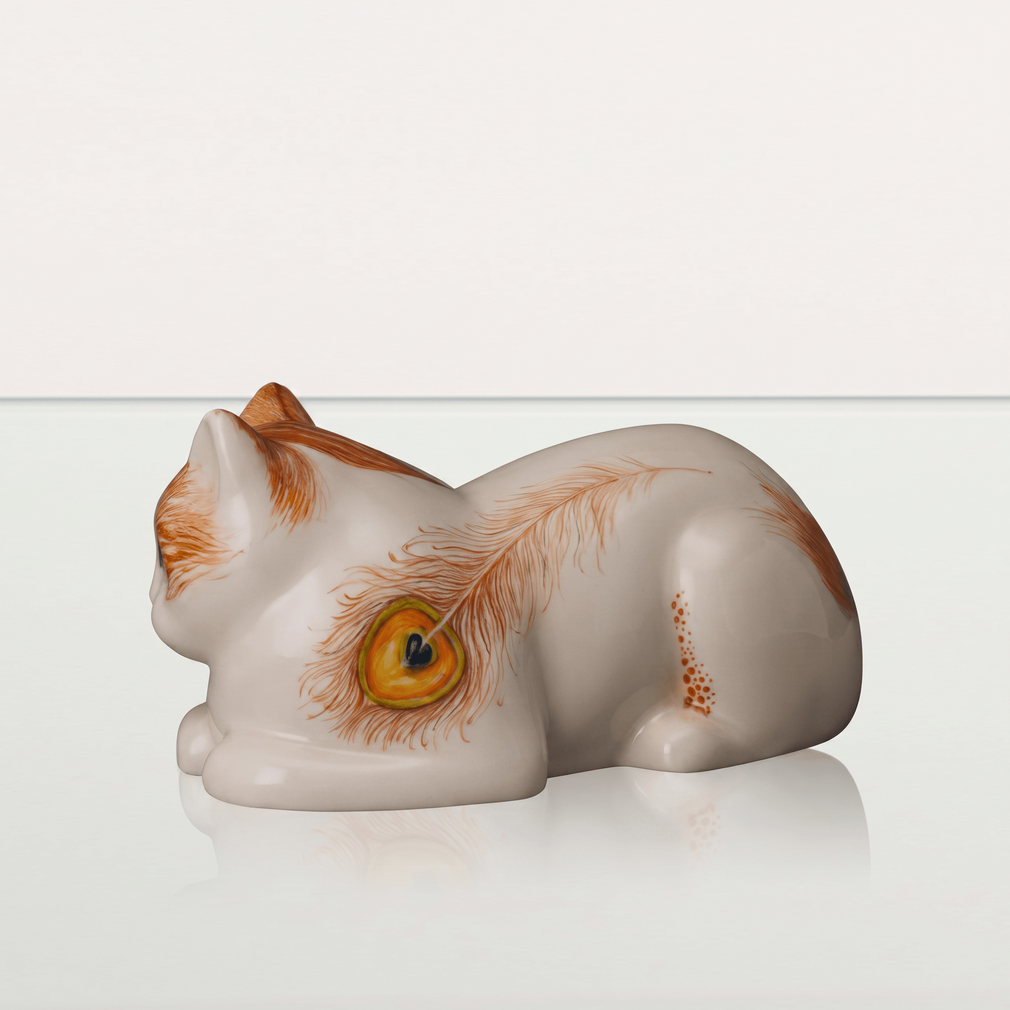 Pulvis Art Urns Pet Urn Hand Decorated Cat Urn for Ashes  "Feathers" - Ceramic | Handmade Pet Urn