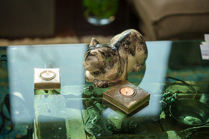 Hand Decorated Cat Urn for Ashes "Mystic" - Ceramic | Handmade Pet Urn - Pulvis Art Urns