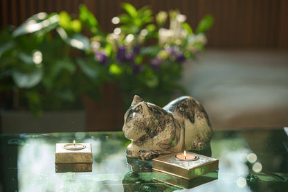 Hand Decorated Cat Urn for Ashes "Mystic" - Ceramic | Handmade Pet Urn - Pulvis Art Urns