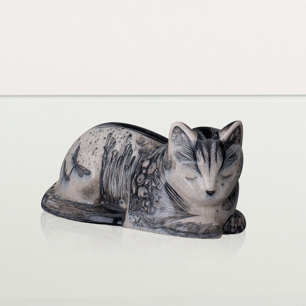 Hand Decorated Cat Urn for Ashes "Mystic" - Ceramic | Handmade Pet Urn - Pulvis Art Urns