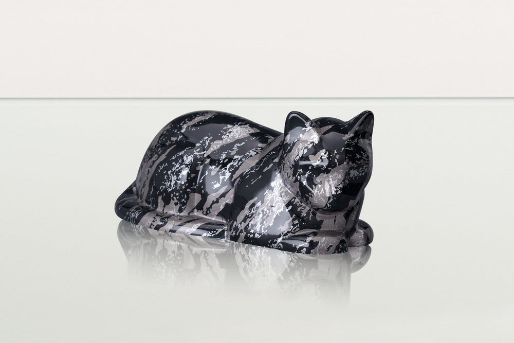 Pulvis Art Urns Pet Urn HydroGraphics Pet Urn For Cat | Mixed Gray | Ceramic