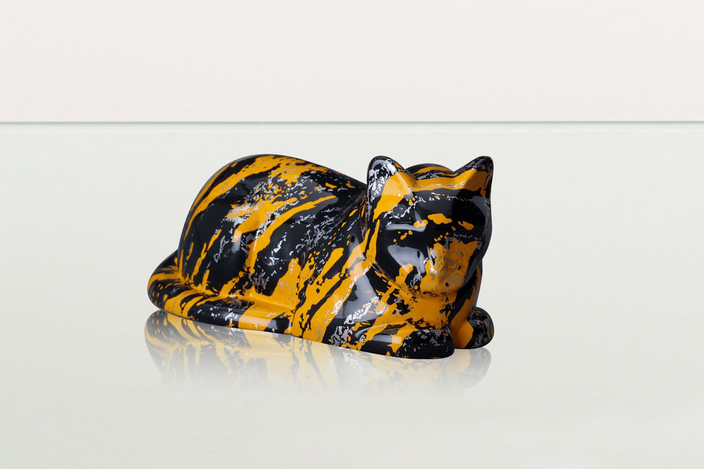 Pulvis Art Urns Pet Urn HydroGraphics Pet Urn For Cat | Mixed Yellow | Ceramic