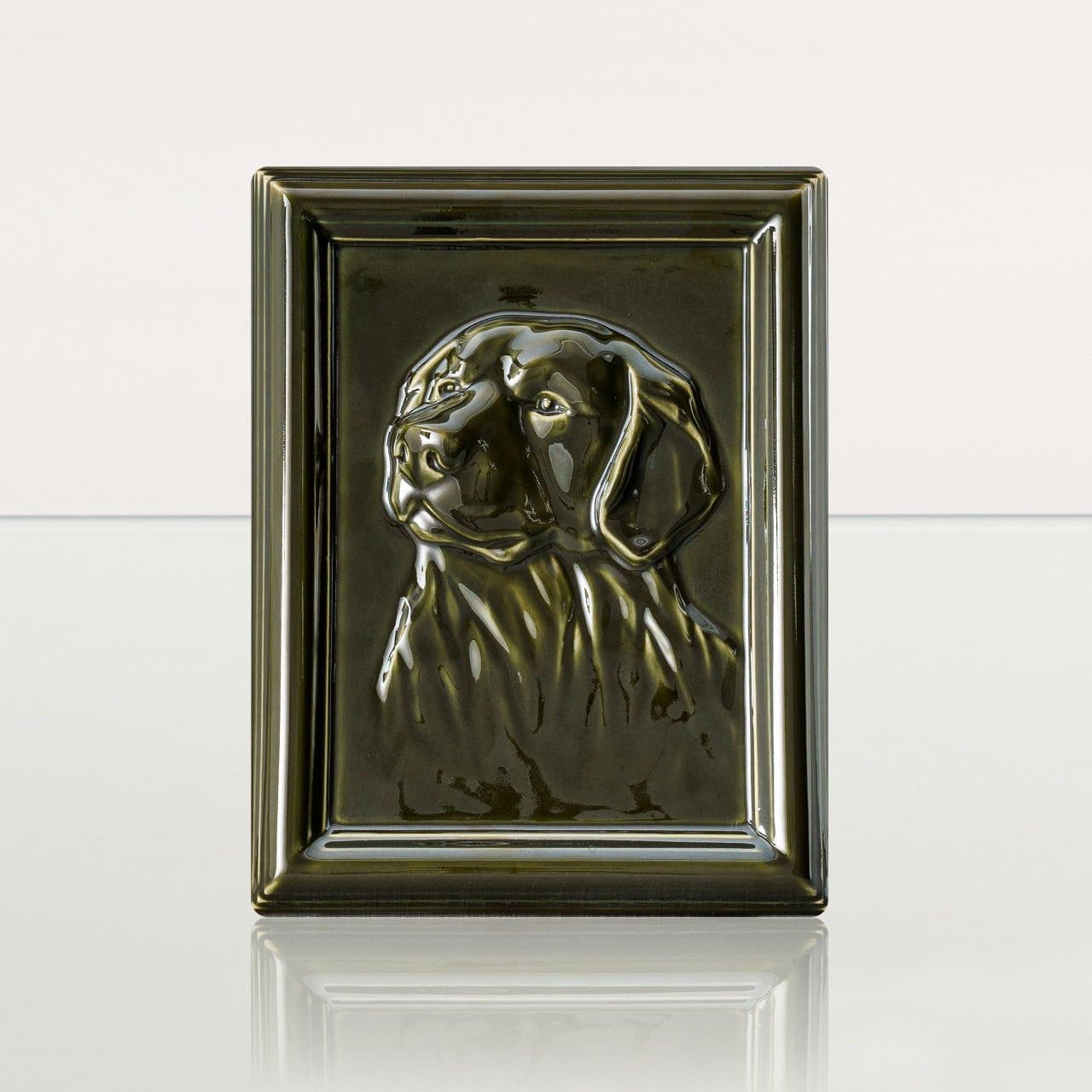 Labrador Pet Urn for Ashes - Oily Green | Ceramic | Handmade Pet Urn - Pulvis Art Urns