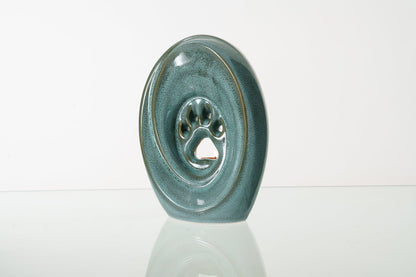 Large Paw Cremation Urn - Oily Green Melange | Ceramic | Handmade Pet Urn - Pulvis Art Urns