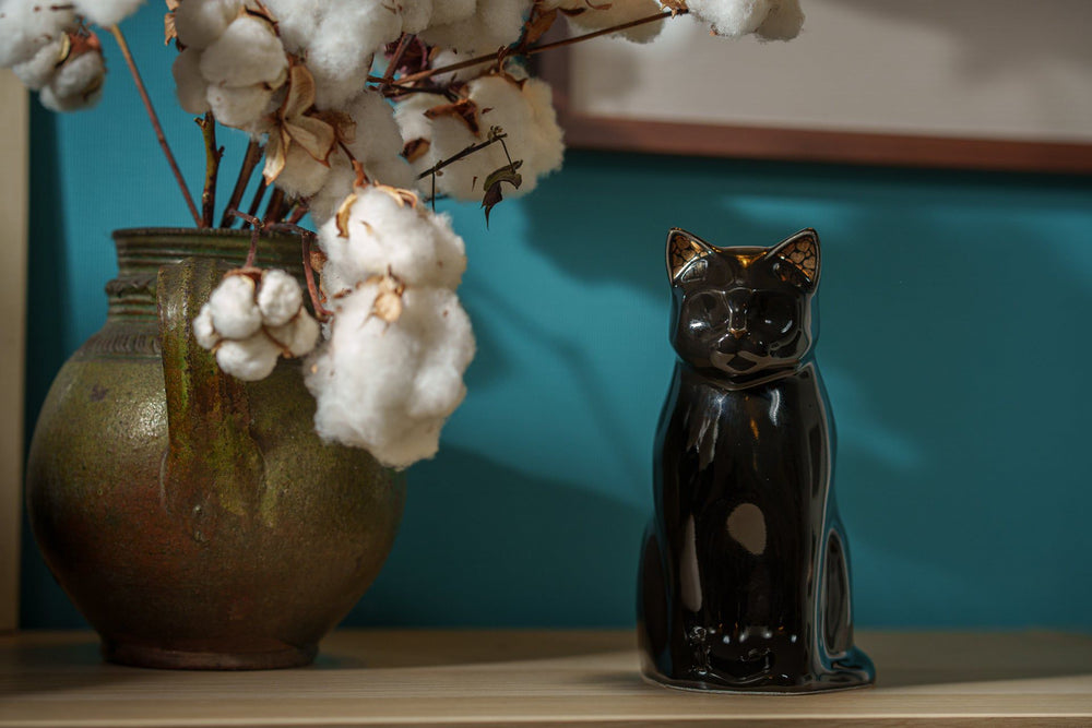 Pulvis Art Urns Pet Urn "Meow" Pet Urn for Cat - Black | Ceramic | Handmade