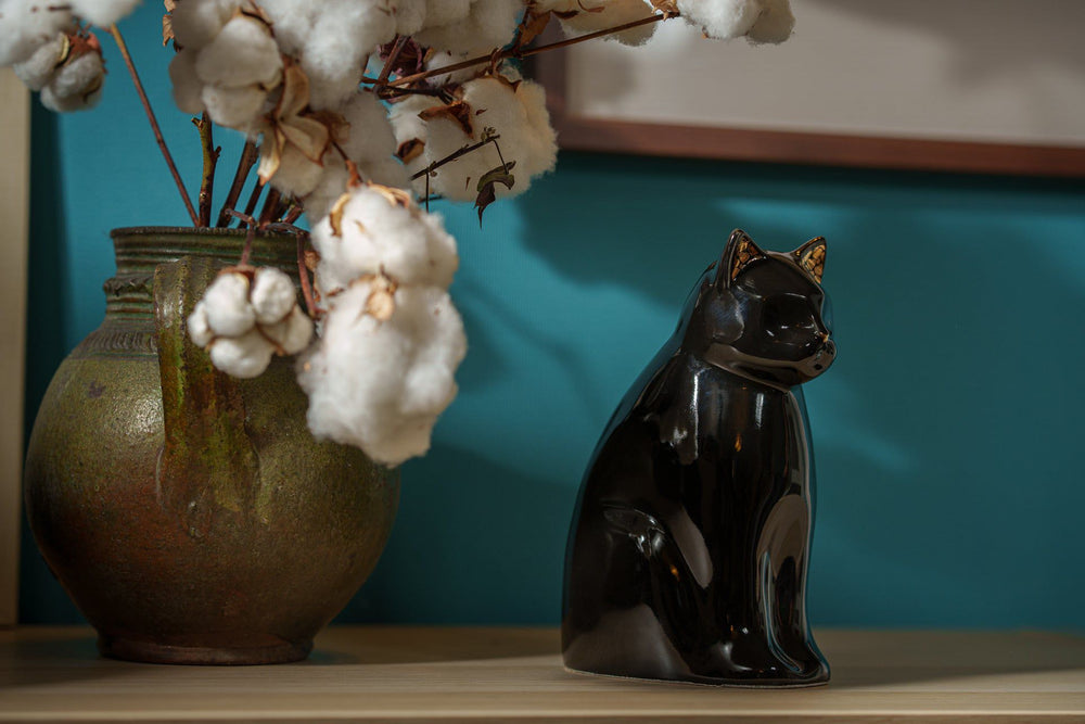 Pulvis Art Urns Pet Urn "Meow" Pet Urn for Cat - Black | Ceramic | Handmade