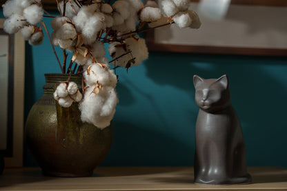 "Meow" Pet Urn for Cat - Gray Matte | Ceramic | Handmade - Pulvis Art Urns