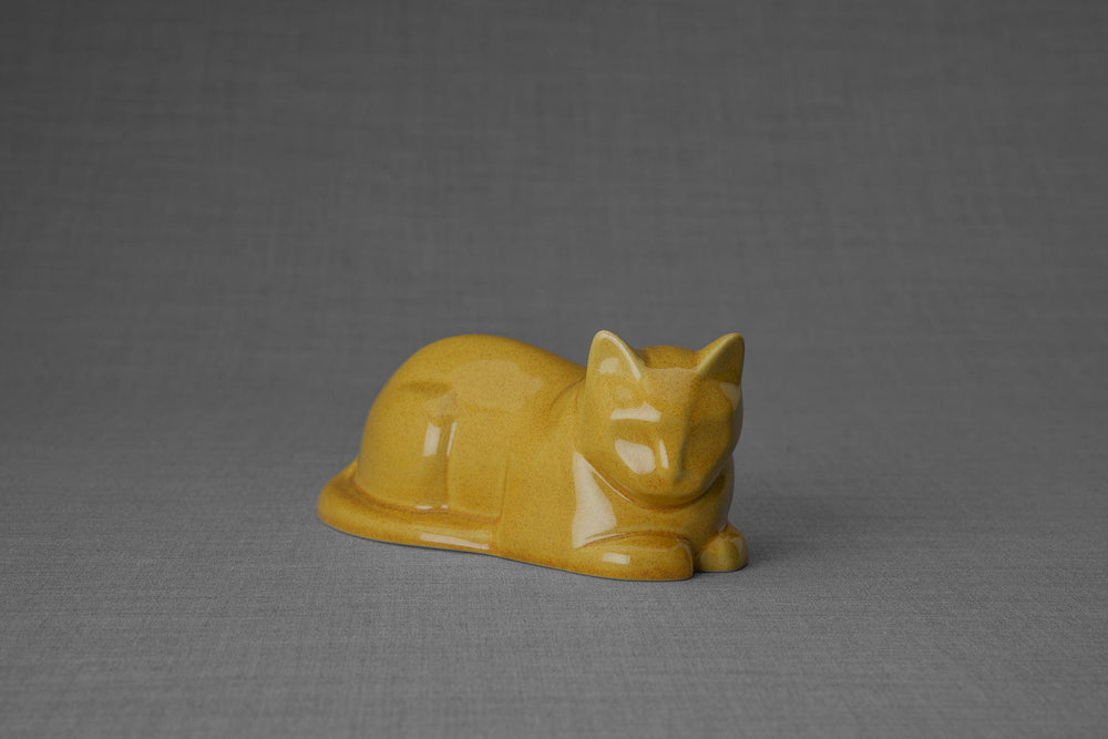 Pulvis Art Urns Pet Urn Mini Laying Cat Cremation Urn - Amber Yellow| Ceramic