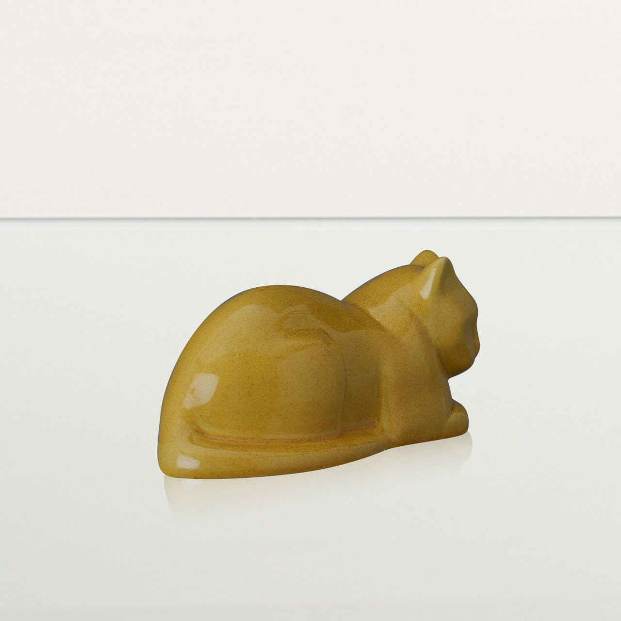 Mini Laying Cat Cremation Urn - Amber Yellow | Ceramic Pet Urn - Pulvis Art Urns