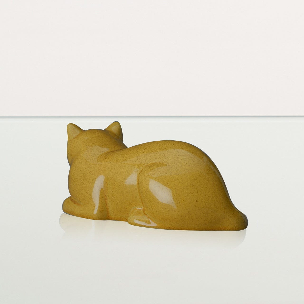 Mini Laying Cat Cremation Urn - Amber Yellow | Ceramic Pet Urn - Pulvis Art Urns