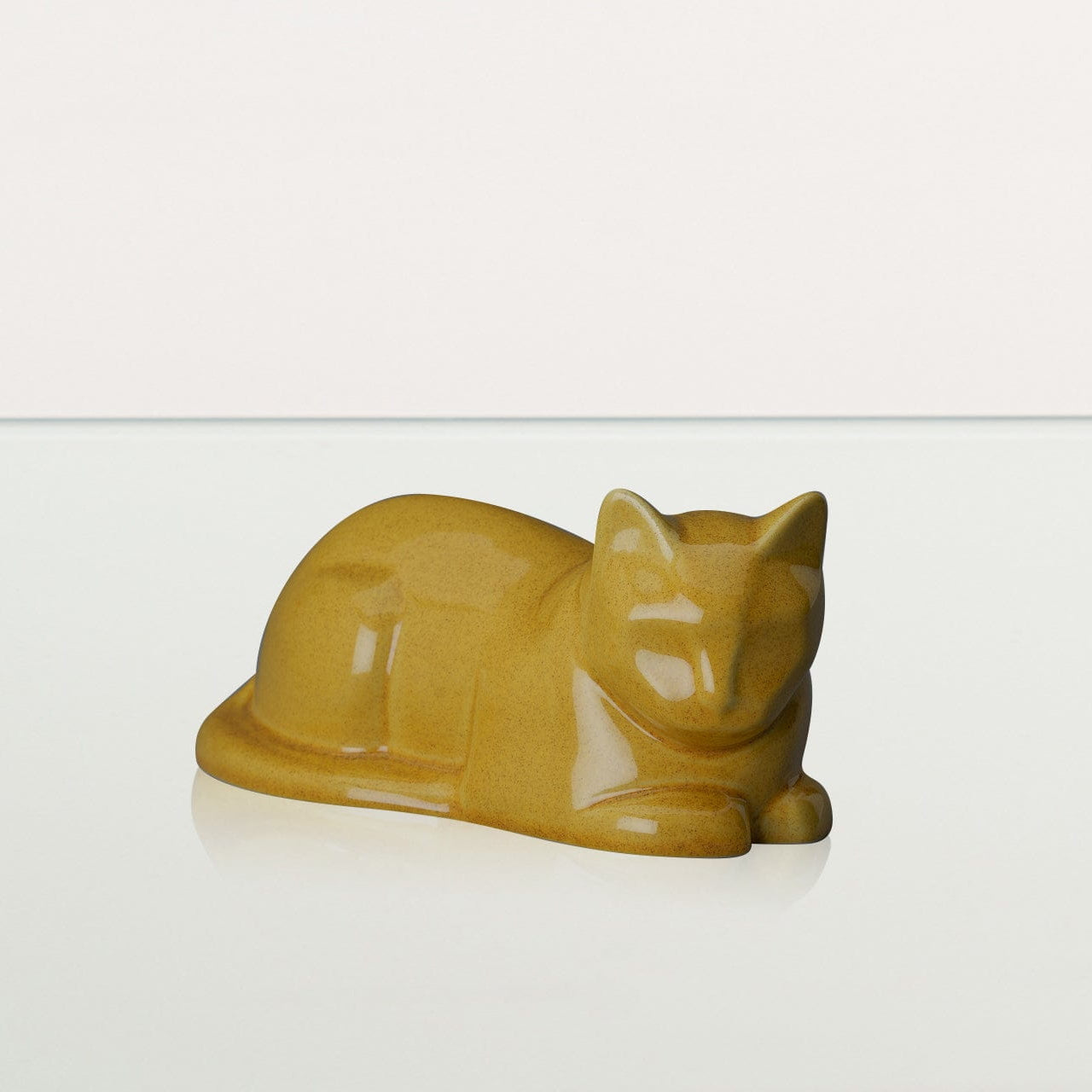 Mini Laying Cat Cremation Urn - Amber Yellow | Ceramic Pet Urn - Pulvis Art Urns