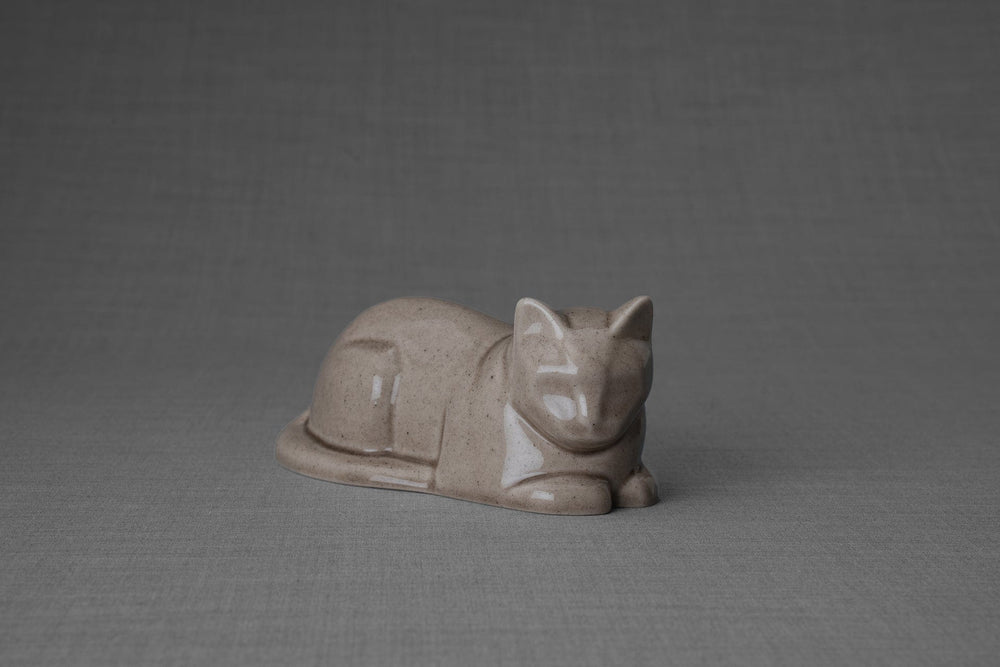 Pulvis Art Urns Pet Urn Mini Laying Cat Cremation Urn -Beige Grey | Ceramic