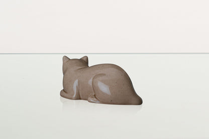 Mini Laying Cat Cremation Urn - Beige Grey | Ceramic Pet Urn - Pulvis Art Urns