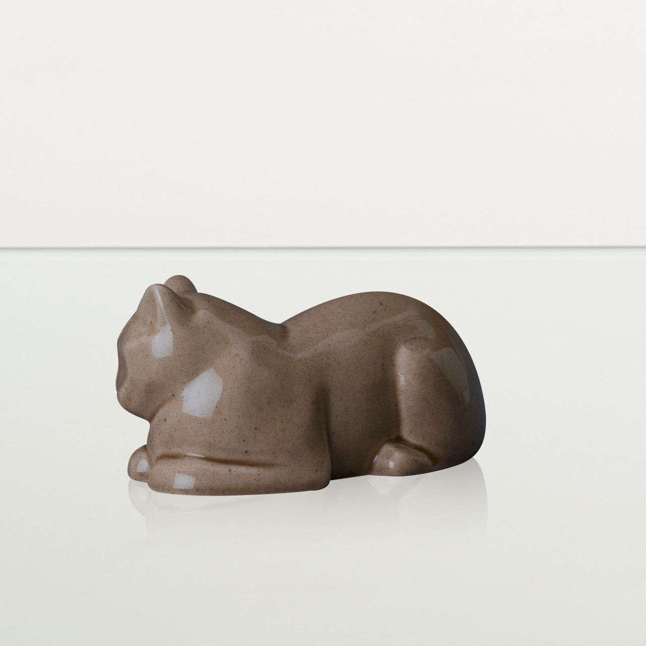 Mini Laying Cat Cremation Urn - Beige Grey | Ceramic Pet Urn - Pulvis Art Urns