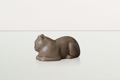 Mini Laying Cat Cremation Urn - Beige Grey | Ceramic Pet Urn - Pulvis Art Urns