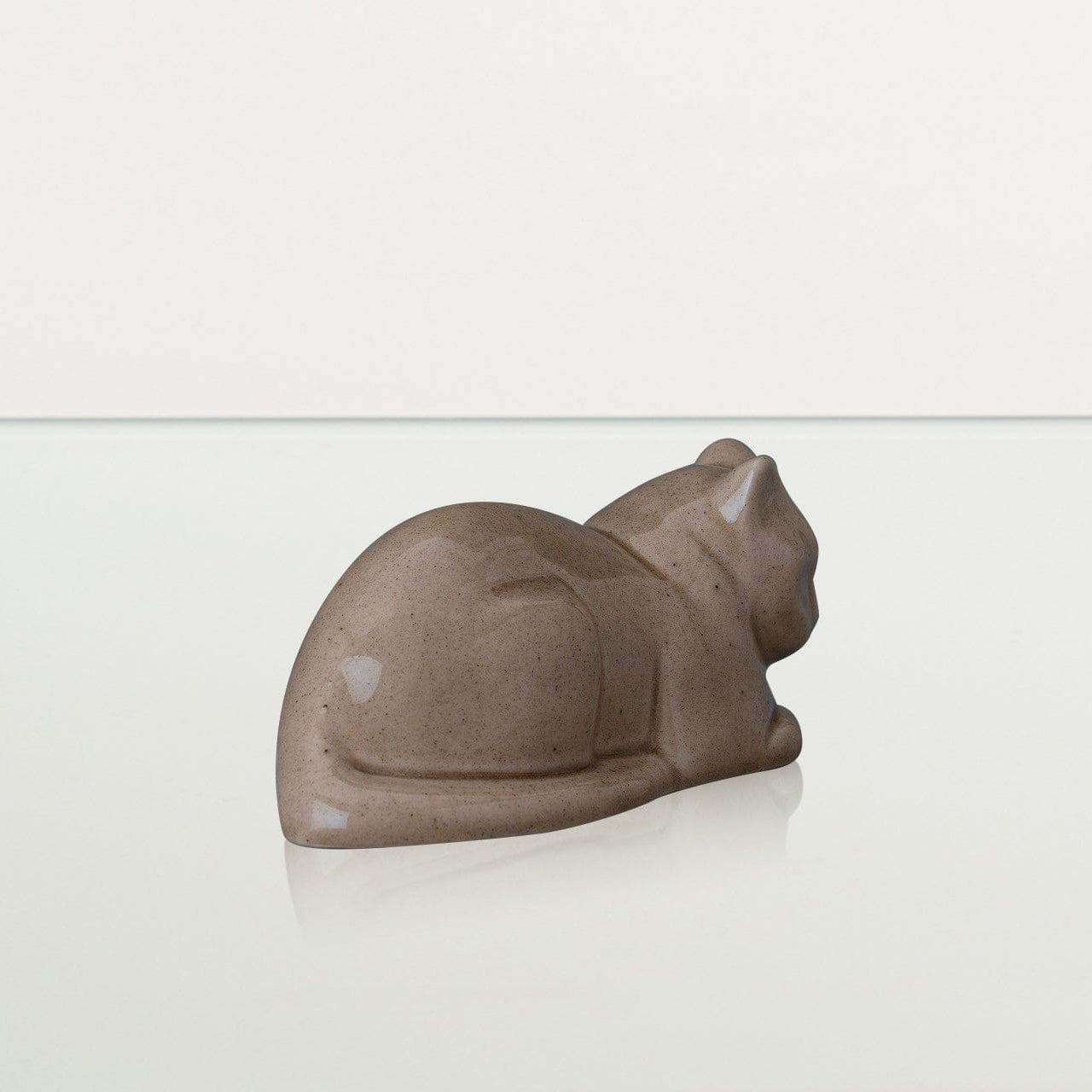 Mini Laying Cat Cremation Urn - Beige Grey | Ceramic Pet Urn - Pulvis Art Urns