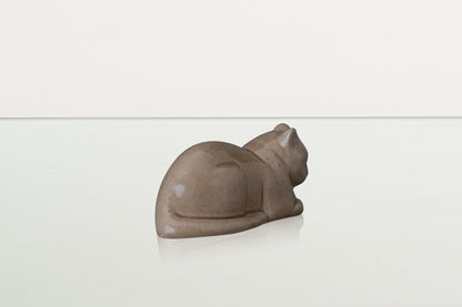 Mini Laying Cat Cremation Urn - Beige Grey | Ceramic Pet Urn - Pulvis Art Urns