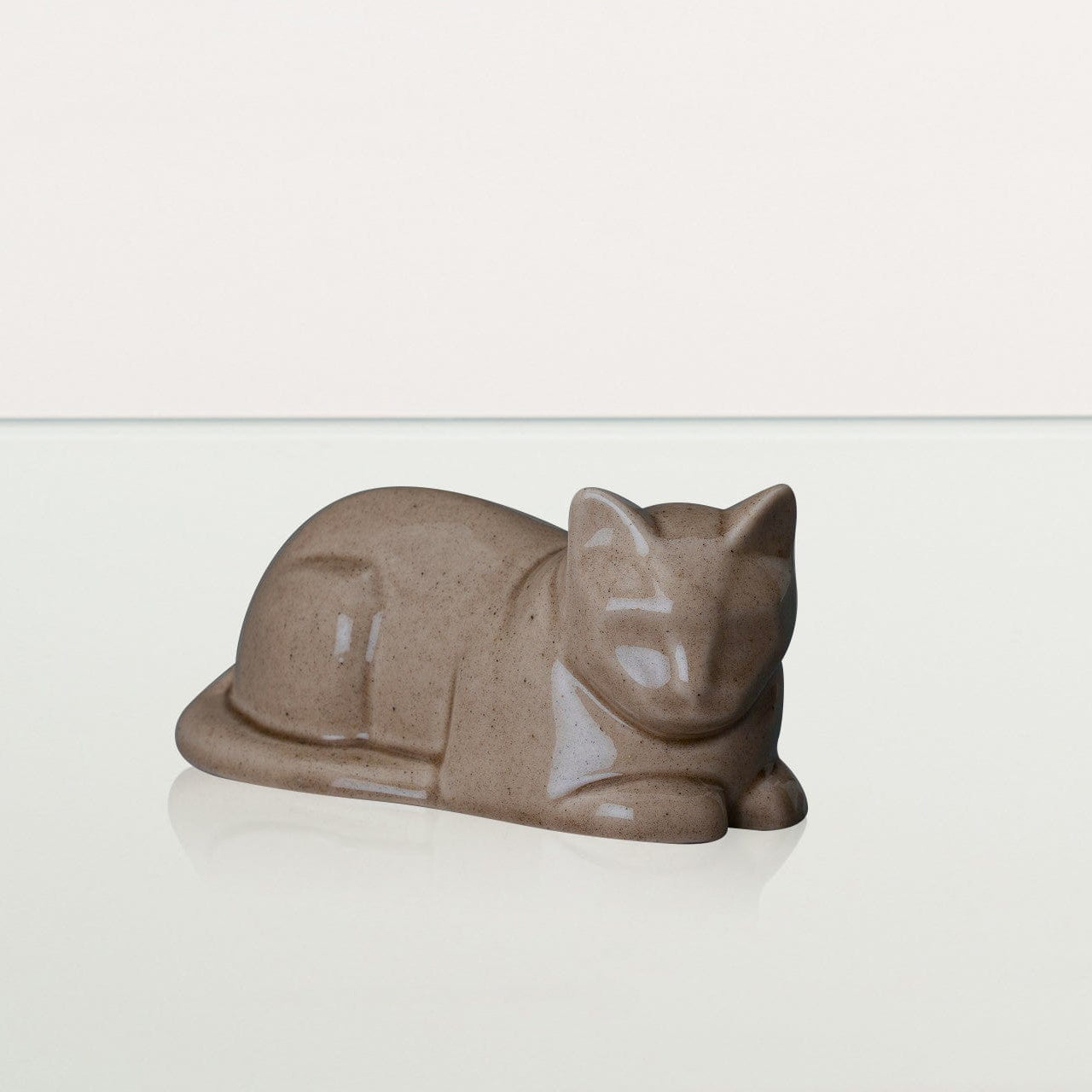 Mini Laying Cat Cremation Urn - Beige Grey | Ceramic Pet Urn - Pulvis Art Urns