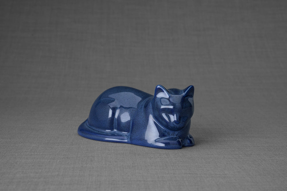 Pulvis Art Urns Pet Urn Mini Laying Cat Cremation Urn - Blue Melange  | Ceramic
