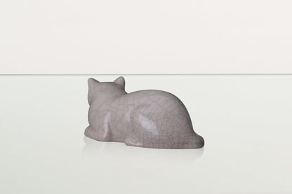 Mini Laying Cat Cremation Urn - Craquelure | Ceramic Pet Urn - Pulvis Art Urns