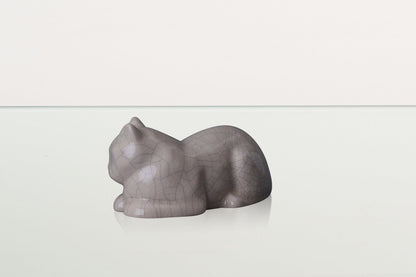 Mini Laying Cat Cremation Urn - Craquelure | Ceramic Pet Urn - Pulvis Art Urns