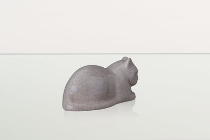 Mini Laying Cat Cremation Urn - Craquelure | Ceramic Pet Urn - Pulvis Art Urns