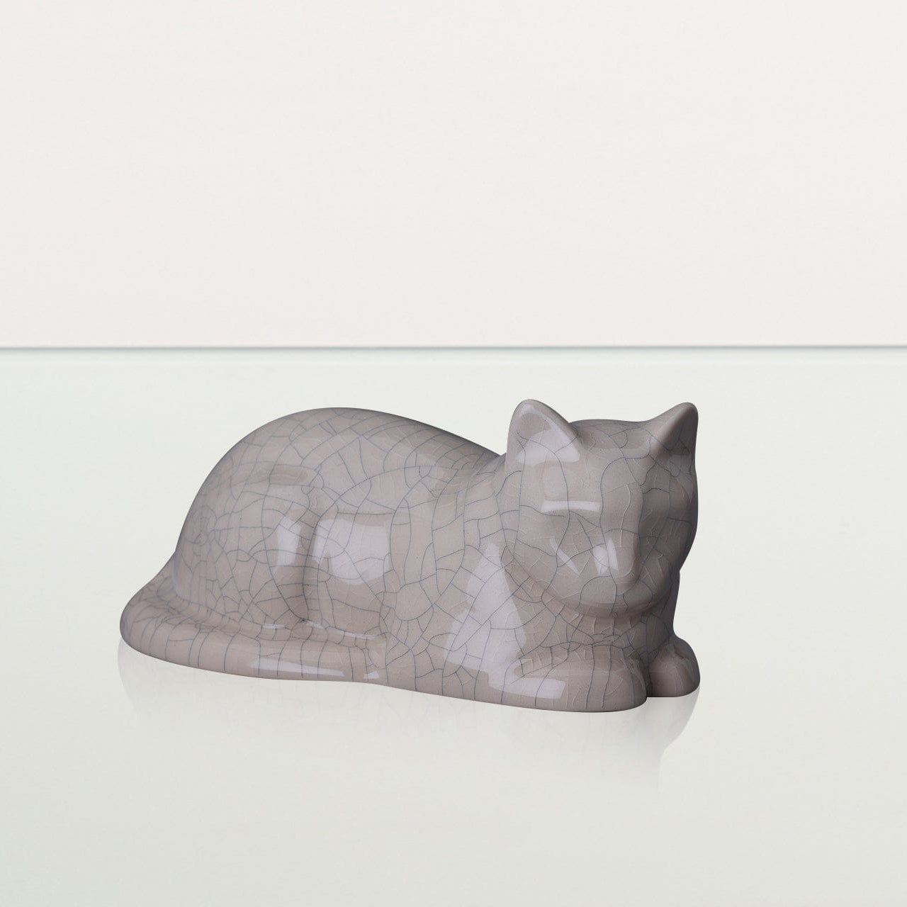 Mini Laying Cat Cremation Urn - Craquelure | Ceramic Pet Urn - Pulvis Art Urns