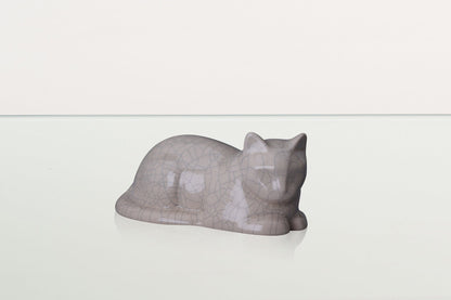 Mini Laying Cat Cremation Urn - Craquelure | Ceramic Pet Urn - Pulvis Art Urns