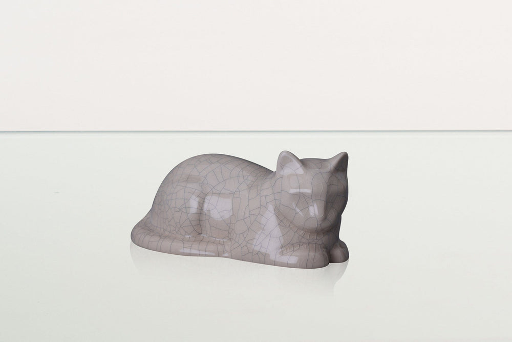 Pulvis Art Urns Pet Urn Mini Laying Cat Cremation Urn - Craquelure | Ceramic Pet Urn