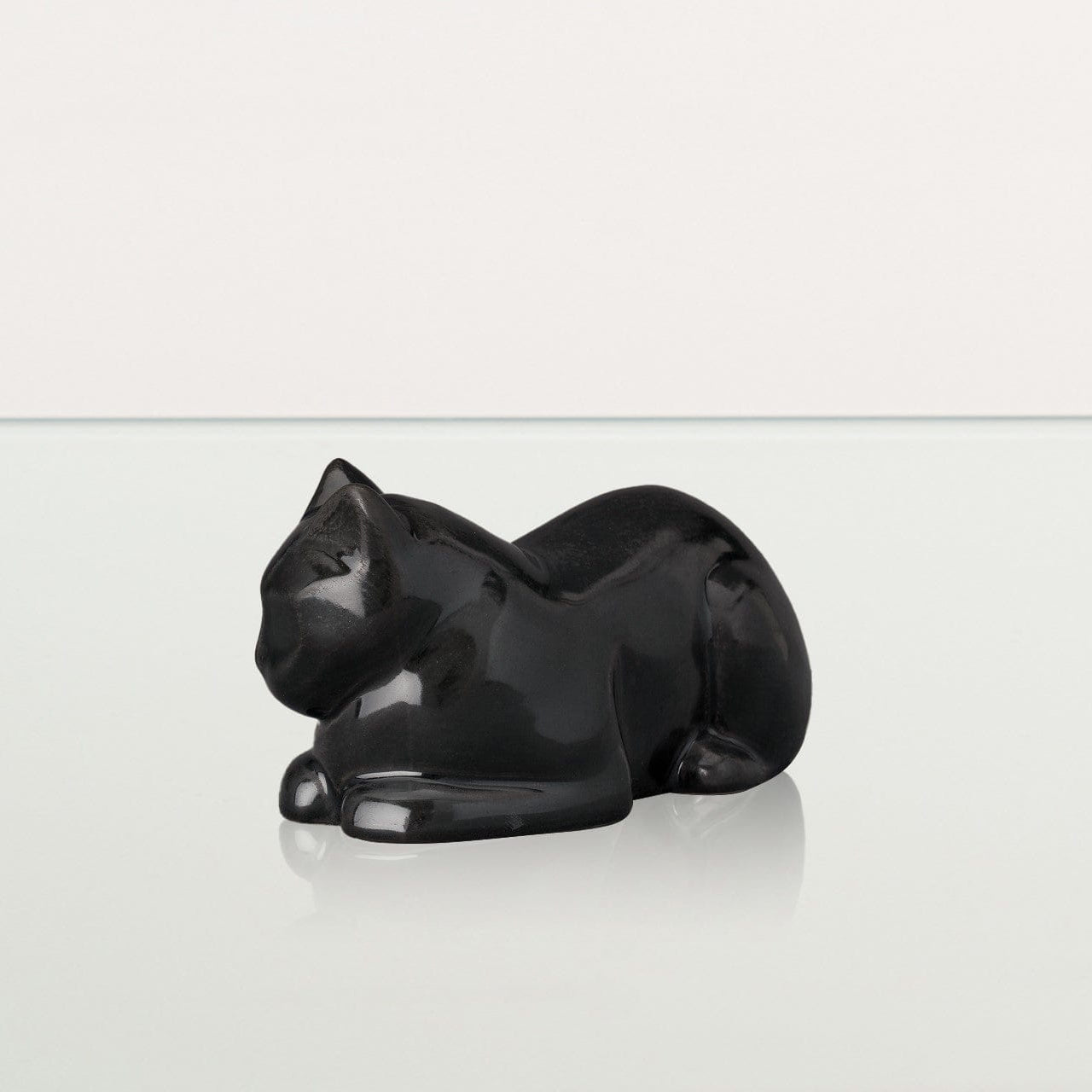 Mini Laying Cat Cremation Urn - Dark Matte | Ceramic Pet Urn - Pulvis Art Urns