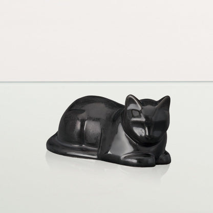 Mini Laying Cat Cremation Urn - Dark Matte | Ceramic Pet Urn - Pulvis Art Urns