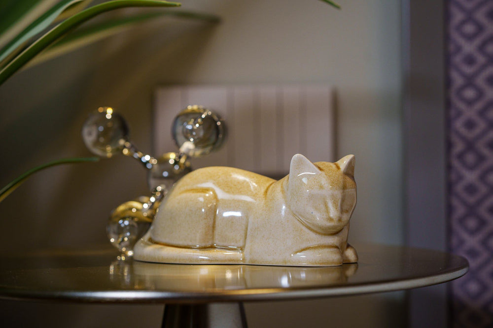 Pulvis Art Urns Pet Urn Mini Laying Cat Cremation Urn - Dark Sand | Ceramic
