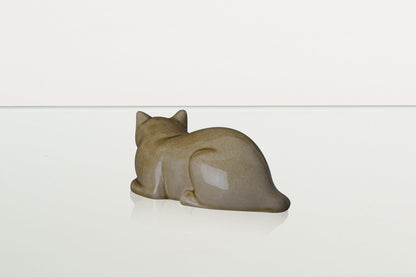 Mini Laying Cat Cremation Urn - Dark Sand | Ceramic Pet Urn - Pulvis Art Urns